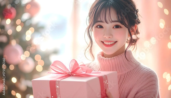 Obraz クリスマスプレゼントを貰った女性