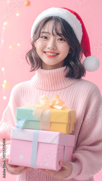 Obraz クリスマスプレゼントを貰った女性