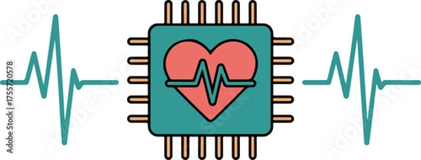 Obraz Digital health concept represented by circuit board with a heart symbol and ekg waveforms