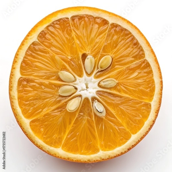 Fototapeta Fresh Orange Slice with Seeds – Juicy Citrus Fruit Close-Up
