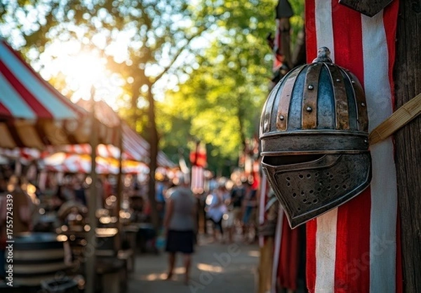 Fototapeta Beautifully displayed is the knight's helmet along with its jousting weapon