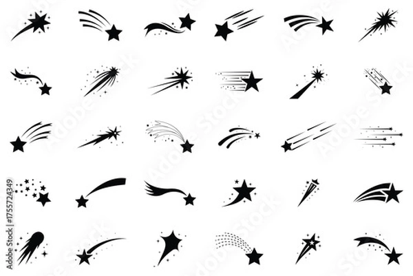 Fototapeta Shooting stars icon vector set. Falling Star icon effect,  space element night galaxy vector design. Star logo designs template. Vector illustration