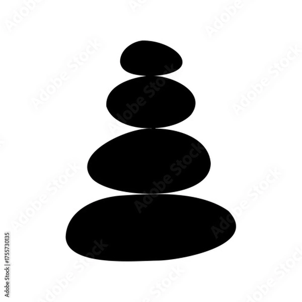 Fototapeta Black silhouette of stacked smooth stones for zen balance and meditation practice