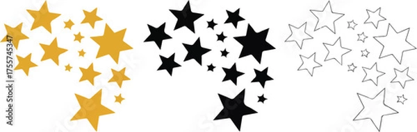 Fototapeta Shooting Star or Star Trail Graphic in Three Styles star, shooting star, trail, meteor, comet, space, celestial, gold, black, outline, magic, sparkle, icon, vector.