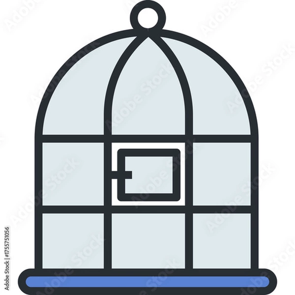 Fototapeta Simple Line Art Icon of a Bird Cage With a Transparent Background and Blue Base