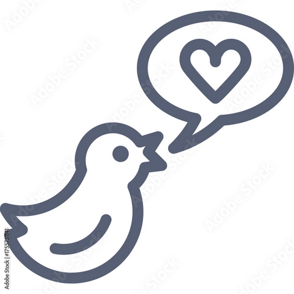 Fototapeta Simple Line Art Icon of a Bird with a Heart Symbol in a Speech Bubble Expressing Love or Affection with a Clean Transparent Background Perfect for Digital Graphics and Communications