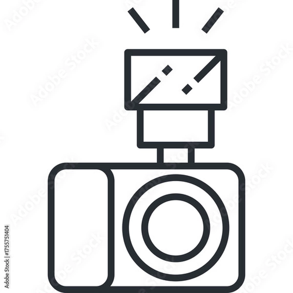 Fototapeta Simple Line Art Icon of a Camera with a Flash Unit Ready to Capture a Moment on a Transparent Background