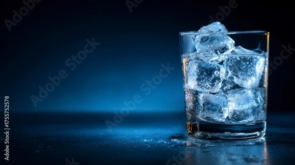 Fototapeta Ice cubes in glass of water
