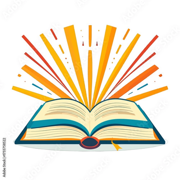 Fototapeta Open Book with Yellow and Orange Rays Illustration on White Background