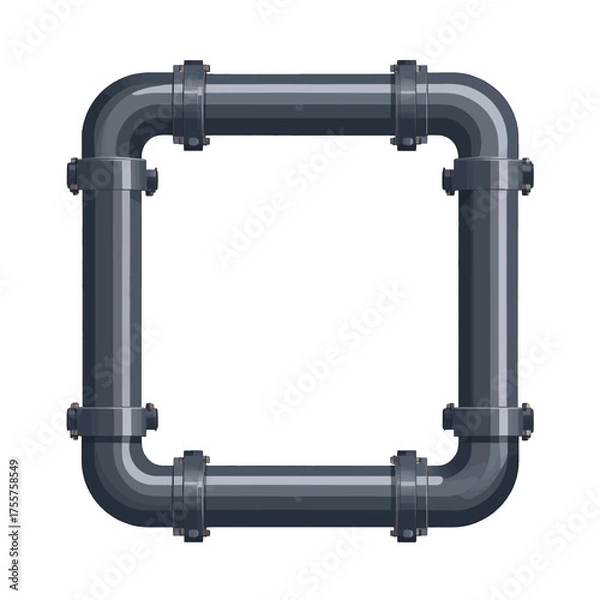 Fototapeta Square Frame Made of Metallic Pipes With Joints and Bolts on White Background