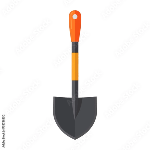 Fototapeta Isolated Shovel with Black Blade and Orange Handle on a Clean White Background Minimalist Style