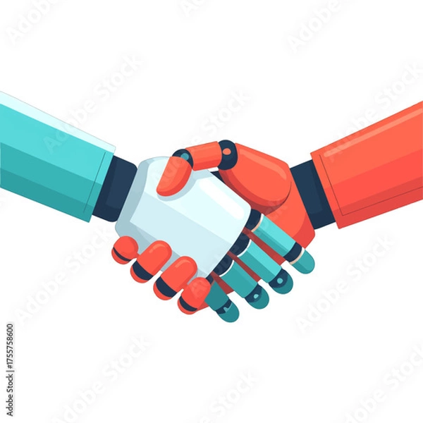 Fototapeta Illustration of Robotic Handshake with Turquoise and Red Arm on White Background