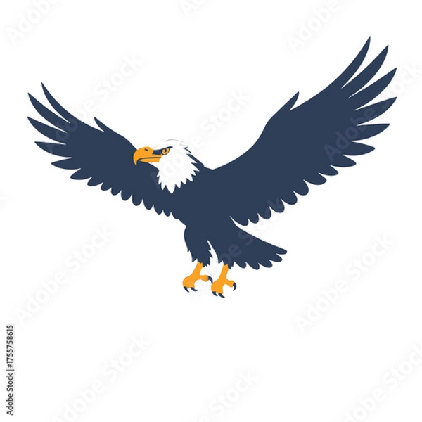 Fototapeta Majestic Eagle Illustration With Dark Blue Body And Yellow Beak And Claws In Flight Position On A Clean White Background