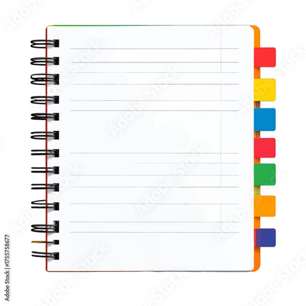 Fototapeta Blank Spiral Notebook with Colorful Tab Dividers on White Background