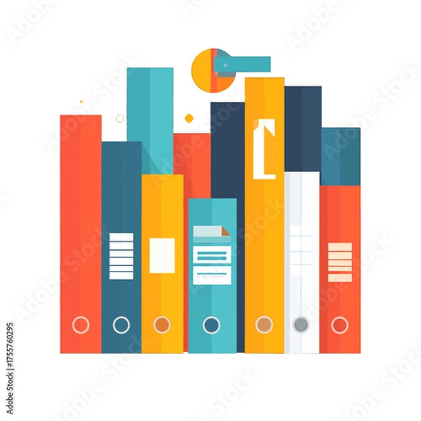 Fototapeta Collection of colorful vibrant file folders standing tall on white background vector illustration