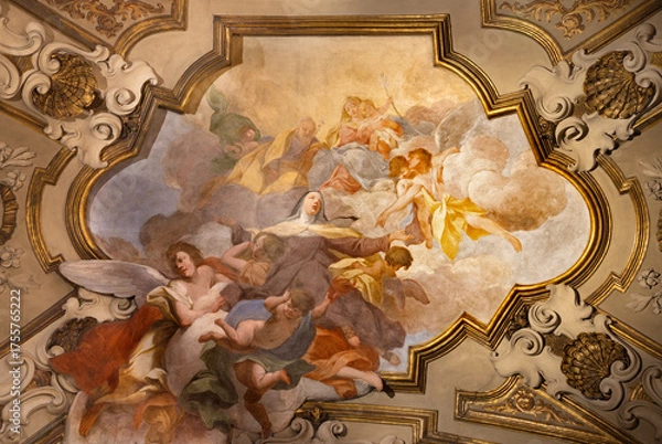 Fototapeta Florence - The baroque ceiling fresco Glory of St.  St. Therese of Avila with the Madonna of in the church Chiesa di Santa Maria Maggiore by unknown artist.