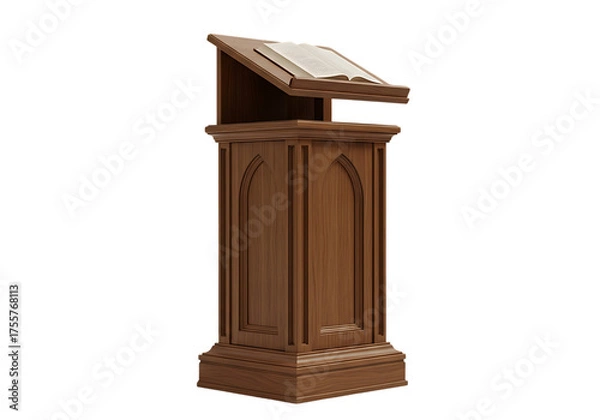 Fototapeta Illustration of a classic wooden lectern with an open book, isolated on a transparent background, perfect for religious services, academic lectures, or public speaking events on transparent background