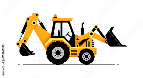 Obraz Illustration of yellow backhoe loader construction vehicle isolated on transparent background on transparent background