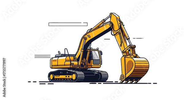 Fototapeta Illustration of yellow excavator isolated on transparent background on transparent background