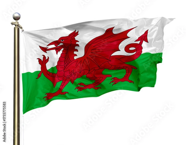 Fototapeta Transparent Background Cutout Wales National Flag Waving In The Wind
