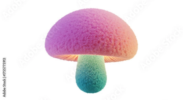 Fototapeta Vibrant, fluffy mushroom glows with magical rainbow hues creating a whimsical, fantasy element for your creative projects.