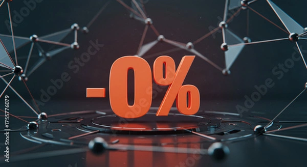Fototapeta Bold orange -0% discount promotion graphic with futuristic network background, perfect for sales and marketing campaigns