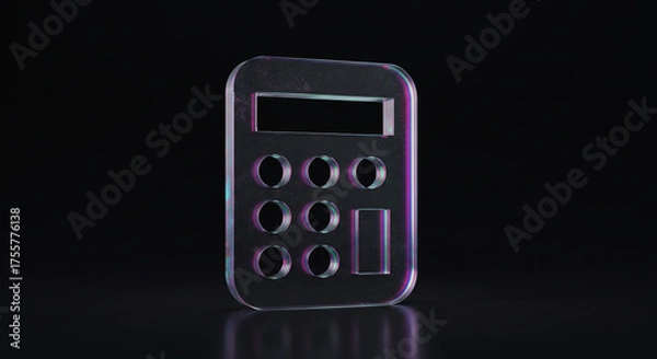 Fototapeta Modern minimalist transparent calculator icon reflecting colorful light, symbolizing finance, accounting, and digital solutions with sleek sophistication.