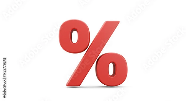 Fototapeta Stunning 3D red percentage symbol offers dynamic visual representation for finance, sales, and discount promotions.