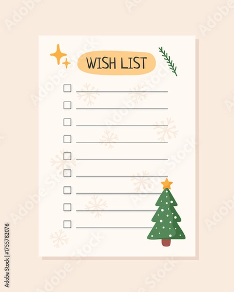 Obraz Christmas wish list template with Christmas tree. Vector illustration