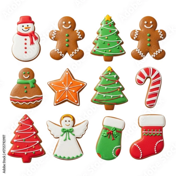 Fototapeta Collection of festive christmas gingerbread cookies isolated on transparent background