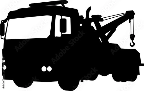 Obraz Tow Truck Silhouette Vector Illustration , Transparent Background