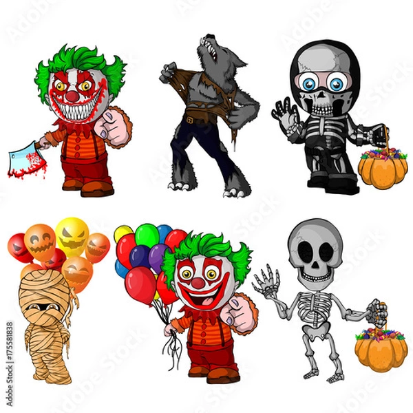 Fototapeta Set of cartoon characters for halloween