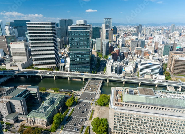 Obraz 大阪中之島 淀屋橋ステーションワンから見る市役所や日銀大阪支店