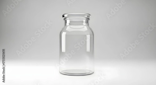 Obraz Empty Transparent Glass Jar with Lid on Light Gray Background