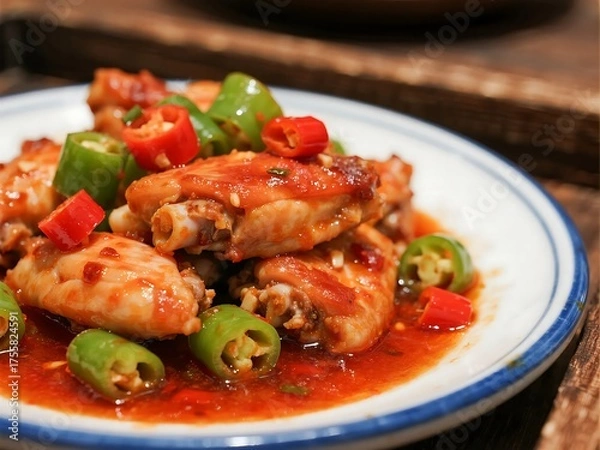 Obraz Chinese barbecue dish featuring tender, juicy chicken marinated in a sweet and savory sauce