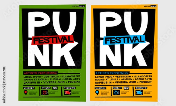 Fototapeta Punk Festival Poster (Flat Style Vector Illustration Music Design) Event Invitation with Venue and Time Details