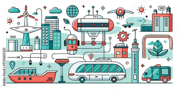 Obraz Future transportation concepts smart city vehicles sustainable energy solutions and urban development elements