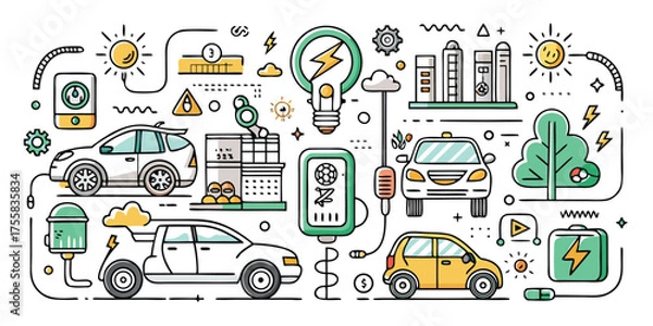 Obraz Sustainable electric vehicle charging and green energy solutions for future transportation