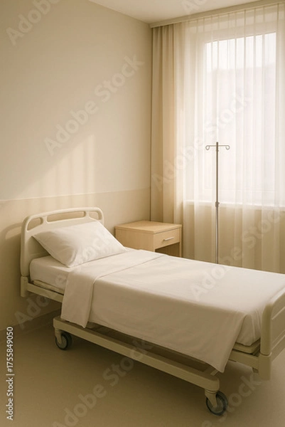 Obraz Cozy modern hospital room with single bed and soft natural light
