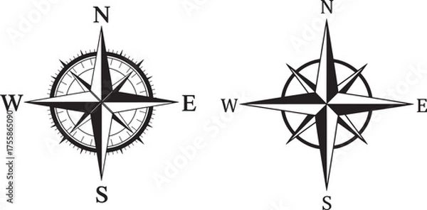 Fototapeta Compass Rose Vector Silhouette - Navigation Direction Symbol Design