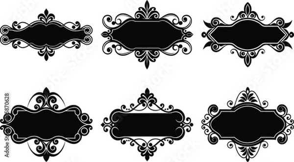 Obraz Vector art of collection of six ornate black frames
