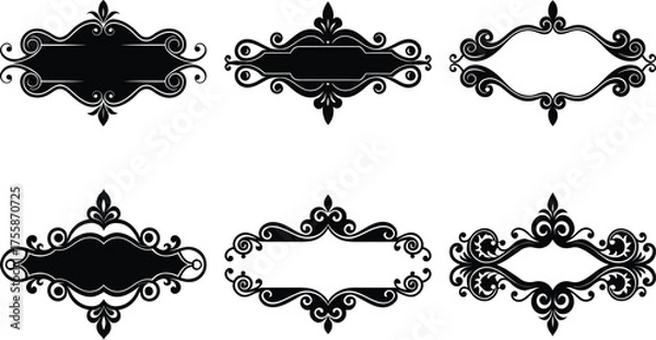 Obraz Vector art of collection of six ornate black frames
