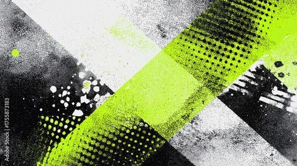 Obraz 蛍光の緑色と黒のグリッチ・グランジの抽象的背景（テクノロジー・ストリート・ノイズ）	
