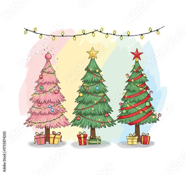 Obraz “Colorful Festive Christmas Tree Trio”