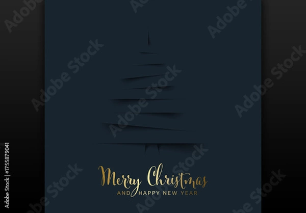 Fototapeta Minimalist Christmas Tree Design with Golden Merry Christmas Text