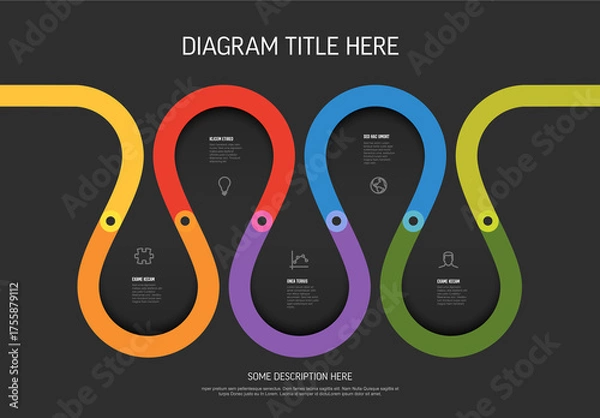 Fototapeta Timeline Infographic Design with Colorful Looping Diagram on Dark Background