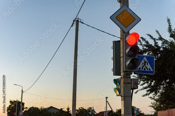 Obraz Adjustable pedestrian crossing with traffic lights.