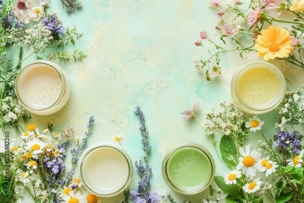 Fototapeta Elegant Fabric Print with Herbs and Roses Soft Cozy Aesthetic