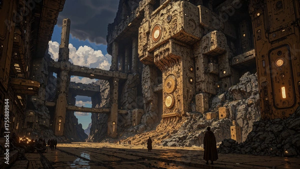 Fototapeta Futuristic Civilization Ruins with Gigantic Mechanical structures