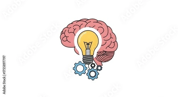 Fototapeta creative brain lightbulb gears innovation process